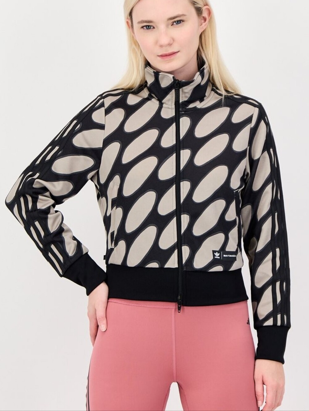 Adidas + Marimekko Size XS Womens Full Zip Crop Track Jacket Firebird Black Tan
